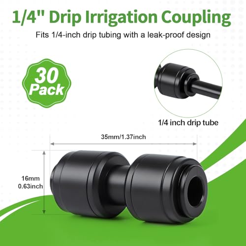 RedChili 30 PCS Quick Connect Drip Irrigation 1/4" Coupling Fitting, Universal Straight Coupler Connectors for 1/4-Inch Drip Tubing Leak Free Fittings for Sprinkler Irrigation System Connection - size: 1/4" Quick Connect Coupling