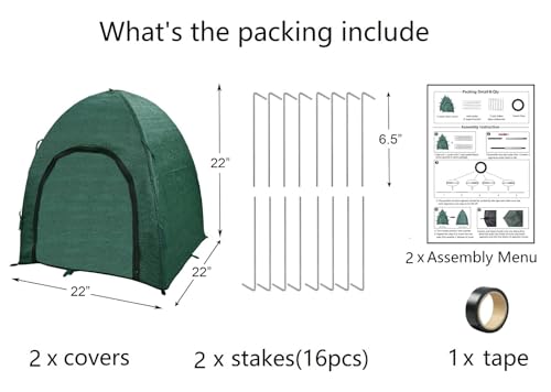 Winter Plant Covers for Snow and Ice Protection Shrub Cover Freeze Protection Plant Tent Protect Outdoor Plant and Potted Plant from Snow Frost Sun and Animal with Zipper Door 22*22*22 (2Packs) - color: Green 22”