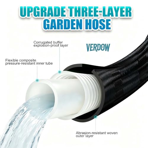 Garden Hose 25FT Lightweight Kink-Free Thick Grip Outdoor (Black) - color: Black