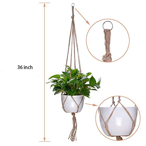 LANGUGU Set of 2 Macrame Plant Hanger with Metal Ring Wall Hanging Planter Basket for Indoor Outdoor Flower Pot Plant Holder Wall Art Vintage-Inspired Home Decor,Jute Rope, 4 Legs (36 inch)