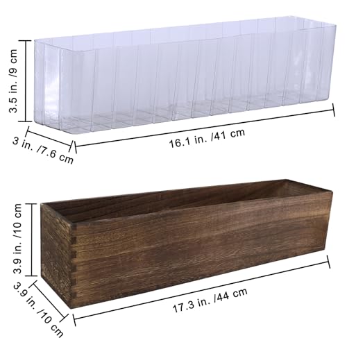 Winlyn Rustic Wooden Planter Box 17.3" L x 3.9" W x 3.9" H Brown Rectangular Planter Decorative Wood Box with Removable Plastic Liner Window Box for Farmhouse Wedding Home Garden Table Centerpiece. - color: Brown, size: Medium