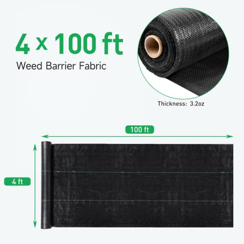 GreatBuddy 4FT × 100FT Weed Barrier Landscape Fabric Heavy Duty, 3.2oz High Density Weed Cloth for Greenhouse, Garden, Yard, Pathway, Ultra-Durable Woven Weed Control Ground Cover, Easy Setup - size: 3.2oz-4x100 FT