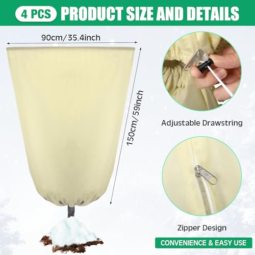 4 Pcs Plant Covers Freeze Protection 35.4" x 59", Beige - color: Beige