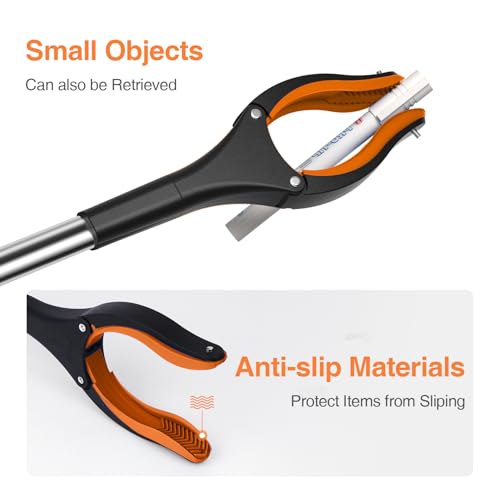 2-Pack Extra Long Grabber Reacher, 32" Foldable Trash Picker Grabber with Strong Magnetic Tip, 90° Rotating Head Trash Gripper, Trash Claw Grabber Tool,Hand Grabber for Reaching - color: Orange