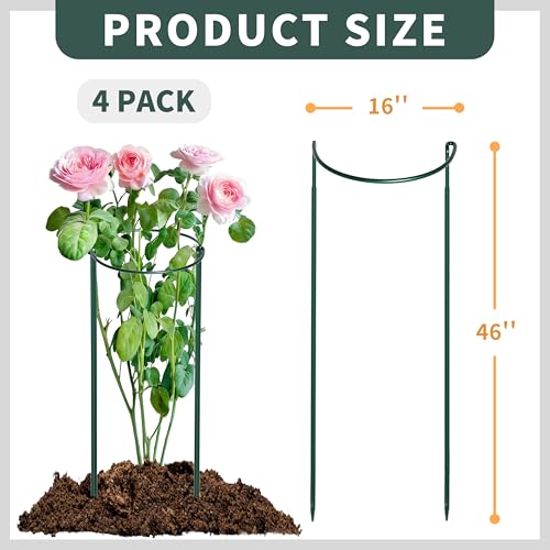 TCBWFY 4 PCS Plant Supports 16" Dx46 H Peony Cages and Supports,6mm Thick Metal Wire Heavy-Duty Garden Stakes for Indoor & Outdoor Plants,Ideal for Peony,Tomato,Hydrangea,Rose - size: 16"Dx46"H-4pcs