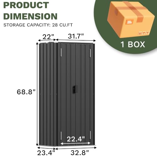 Patiowell 28 Cuft Storage Shed, Outdoor Metal Storage Cabinet, Black - color: Black, size: 28 Cuft