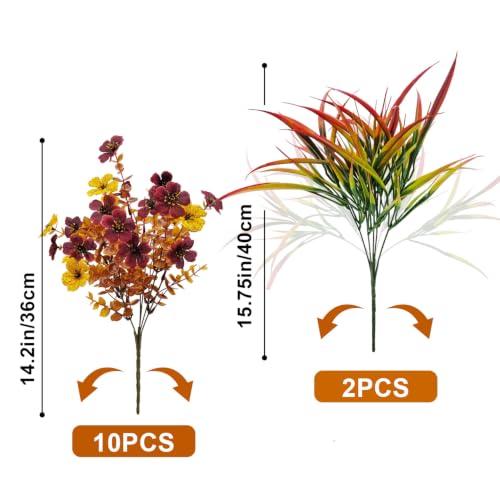 12 Bundles Artificial Fall Flowers for Outdoors Fake Mums UV Resistant - color: Fall Colors
