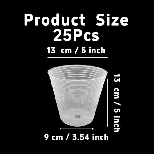 25 Pack Clear Nursery Pots for Plants, 5 Inch Plastic Seedling Pots with Drainage Holes, Transparent Plant Starter Containers for Indoor Outdoor Gardening, Flower, Seed Starting - size: 5inch