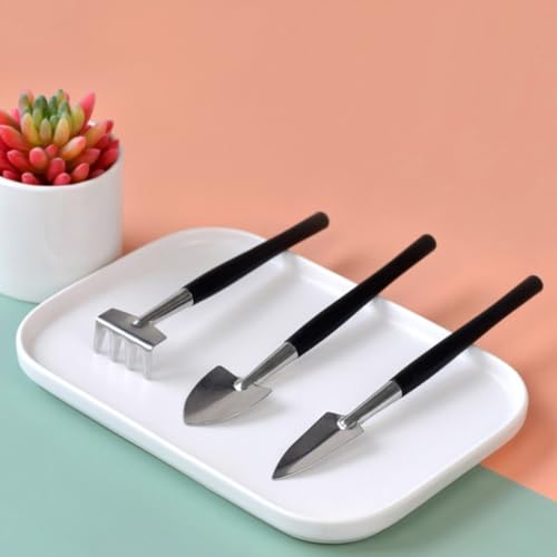2 Sets Garden Tool Set Mini Gardening Tool Kit Garden Shovel Garden Rake Garden Trowel with Stainless Steel Head and Plastic Handle for Plant, Black