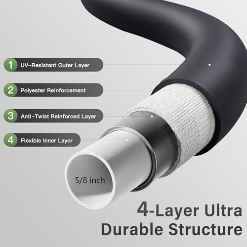 Garden Hose 5/8"x 100ft 4-Layer Heavy Duty Water Hose 800 Burst PSI Black