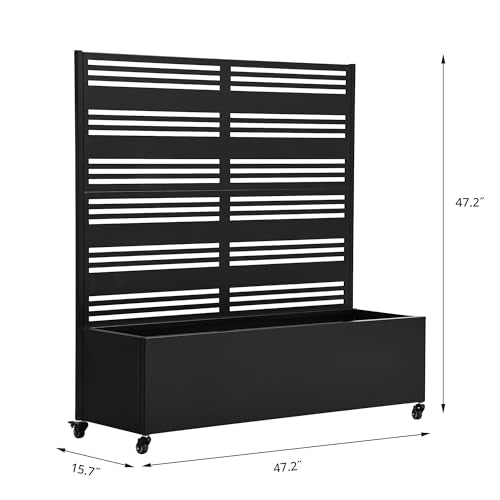 Metal Raised Garden Bed with Trellis and Wheels, 47"x47"x16" (Black-Harold) - color: Black-harold, size: 47"x47"x16"