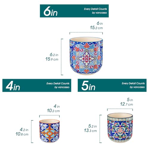 vancasso Ceramic Plant Pots, 4+5+6 inches, Set of 3, Planters with Drainage Hole, Flower Pots Planters Pots for Indoor Plants, Modern Indoor Decorative Garden Pot, Home Decor, Bohemian SIMI-02 - color: Bohemian Simi-02, size: 4+5+6 Inch