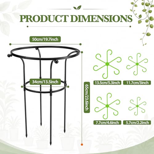 2 Pack Large Peony Cages and Supports, 26" H x 20" D Grow Through Plant Support Rings, Plastic Rings with Stainless Steel Stakes for Peonies, Roses Tomato Hydrangea Strawberry