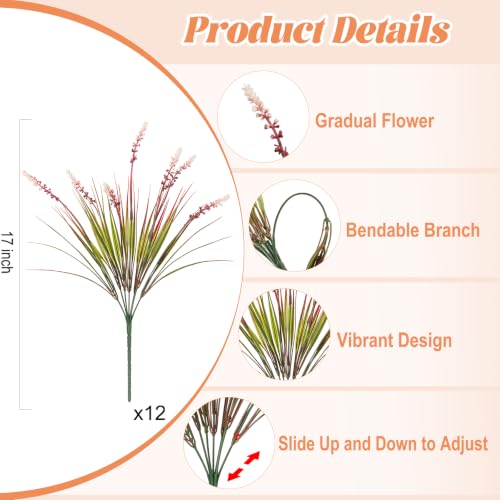 12 Pcs Fake Fall Plants Artificial Monkey Grass for Outdoors Garden Decor - color: Gradient Red Leaves White, size: 12 Pcs