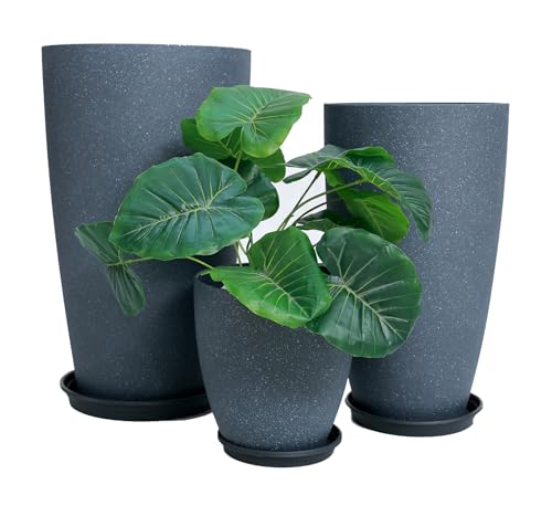 24/21/11 Inch Tall Planter Pots Garden Plastic Planters - Set of 3 for Indoor & Outdoor Use - Decorative Lightweight Flower Pots (Dark Grey) - color: Dark Grey