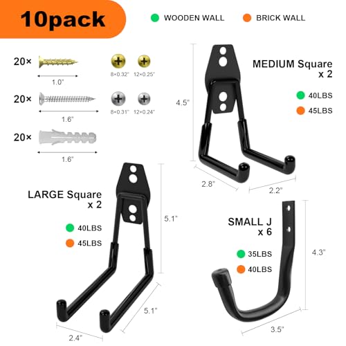Heavy Duty Wall Garage Hooks, Steel Anti-Slip Utility Hooks Storage Organization Hangers for Ladders, Bikes, Hose, Garden Tools, Coats, Bags with Mounting Hardware Kit (Black, 12 Pack) - color: Black(12pcs)