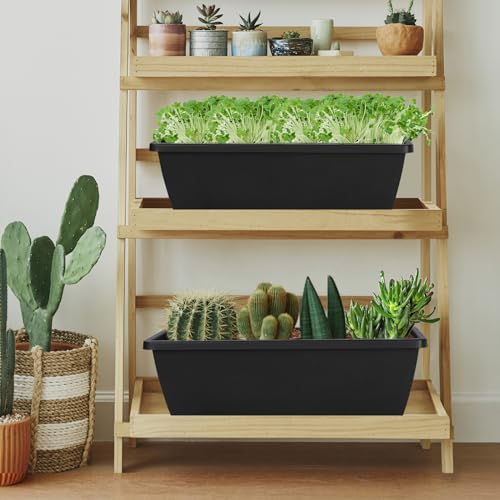 12Pcs 17Inches Rectangle Planter Box with Drainage Holes and Trays - color: Gray