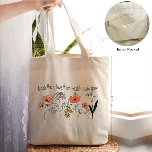 Canvas Tote Bags Teacher Appreciation Gifts Aesthetic Travel Beach Bag Cute Reusable Grocery Shopping Bag - color: 02 Teach Them