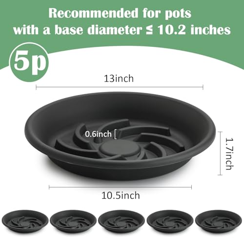 13 Inch Plant Saucers for Pots 5P, Pot Elevator for Grow Bags Drip Trays - size: 13IN-5P