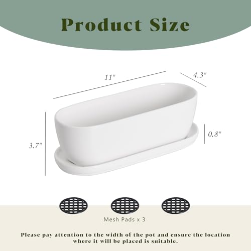 E-liu 11 Inch Oval Ceramic Planter Pot with Drainage Hole Saucers - size: 11 inch Single