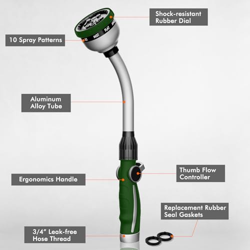 RESTMO Watering Wand Heavy Duty, 15-Inch Long Hose Nozzle Sprayer - color: Green