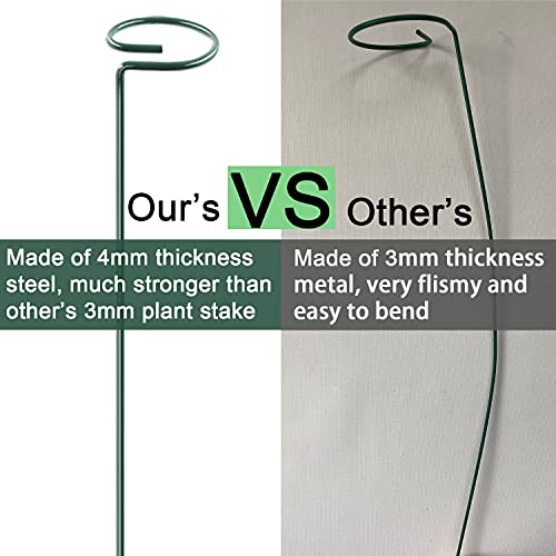 HiGift 5 Pack Plant Support Stakes, Garden Single Stem Flower Support Stick Metal Amaryllis Plant Cage Support Rings with 10pcs Plant Clips for Orchid Lily Peony Rose Stem (40 cm/16 inch Long) - size: 16 Inch-5 Pack
