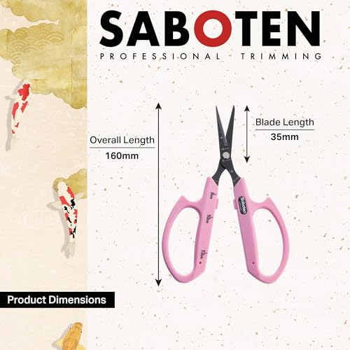 Saboten Fluorine Coated Angled Blade Trimming Scissors Pink PT-2 160mm Precision Gardening Bonsai and Floral Shears Made in Japan - color: Pink, size: Non-Stick Angled Blade