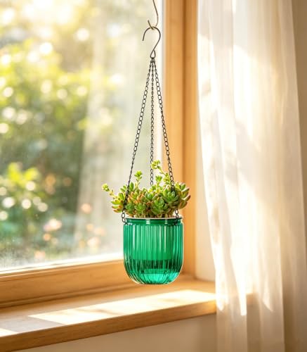 Josteve 4.5 Inch 2 Pcs Self Watering Hanging Planter Indoor Plant Pots Drainage Holes, Outdoor Small Hanging Planters Flower Pot Basket, Visible Water Level, Plant Hanger Home Decor, Gardening - color: Emerald, size: 2*4.5 inch