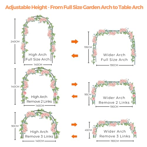 Mr.Ton Garden Arch Arbors, Trellis for Climbing Plants Outdoor 6-8ft, Two Way Assemble Wedding Decoration Metal Arch,Black - color: Black