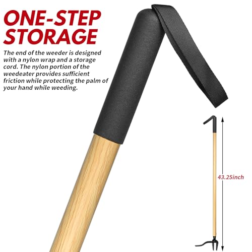 Stand-Up Weed Puller with Long Handle, Made of Aluminum Alloy Bamboo Texture Design, Roots Remover for Garden & Lawn Care, Easily Remove Weeds Without Bending, Pulling, or Kneeling