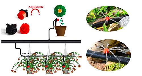 (100-PACK) - 360 Degree 1/4" Inch Universal Barbed Drip Emitter - Adjustable Flow 0-18.5 GPH Fit 1/4 (4-7mm) Drip Irrigation Tubing - Professional Grade Drippers for Drip Irrigation - color: Dripper On Barb