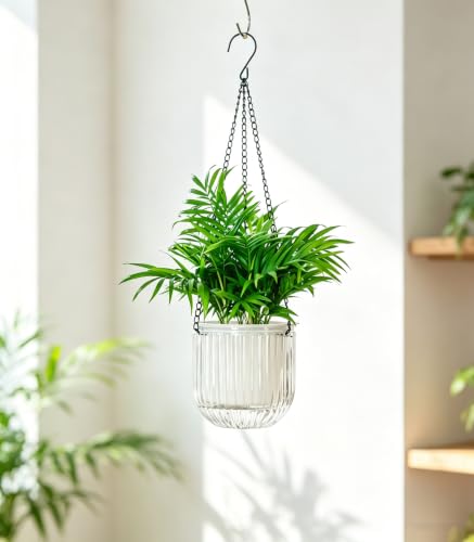 Josteve 5.2 Inch 2 Pcs Self Watering Hanging Planter Indoor Plant Pots Drainage Holes, Outdoor Small Hanging Planters Flower Pot Basket, Visible Water Level, Plant Hanger Home Decor, Gardening - color: White, size: 2*5.2 inch