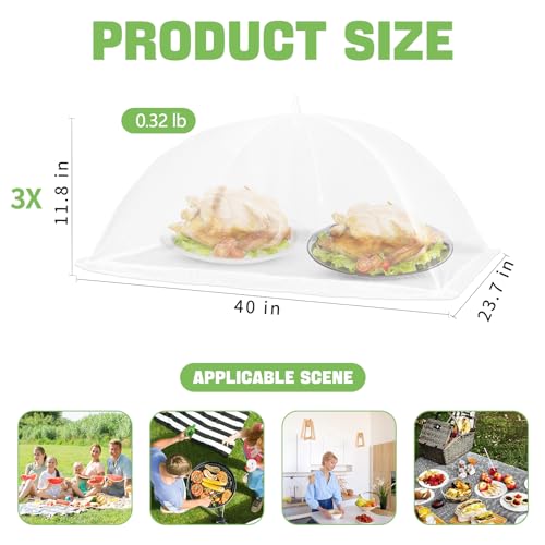 Extra Large Food Cover, 3 Jumbo (40"X23.7"), White Mesh Plate Serving Tents, Pop-Up Umbrella Screen Tents, Patio Net for Outdoor Camping, Picnics, Parties, BBQ, Collapsible and Reusable - color: 3 Extra Large