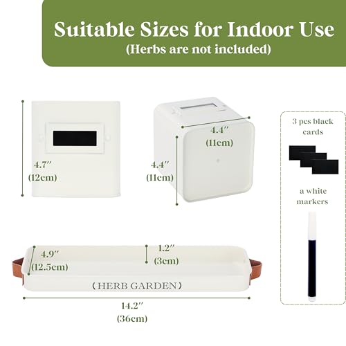 PERFNIQUE Indoor Herb Garden, Herb Planter Set with Tray, Farmhouse Indoor Plant Pots, Windowsill Herb Garden with Drainage(Planter only) for Indoor/Outdoor, Window Pots(White) - color: White
