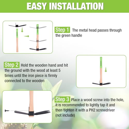 WORKPRO Hoe and Cultivator Garden Rake with 14" Wooden Handle