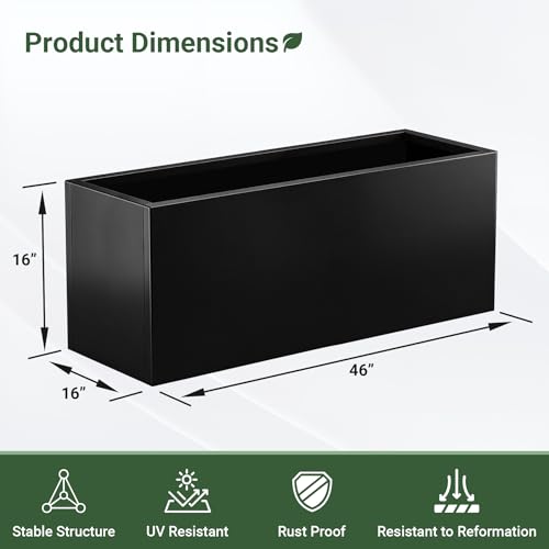 Metal Planter Box 46” x 16” x 16”, Tall Rectangle Planter Box - size: 46"L x 16"W x 16"H