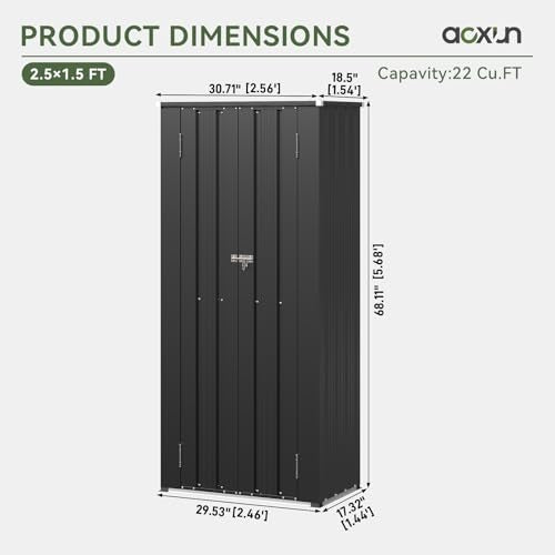 Aoxun Outdoor Storage Cabinet Shed - Vertical Cabinet, Black - color: Black, size: 3'x2'/Shelves