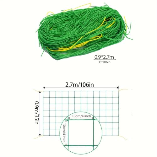 PE Trellis Net, Green Plant Support Mesh for Climbing Vegetables, Cucumbers, Tomatoes, Beans, Vines and Garden Growing;0.9 * 2.7m - color: 0.9*2.7m