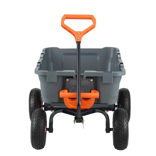VEVOR 800lbs Poly Dump Garden Cart, Heavy Duty Yard Dump Cart Wagon, 4 Wheel Wheelbarrow with 10in Tires, 180°Rotating Handle, Steel Frame and Quick Release System - color: Gray