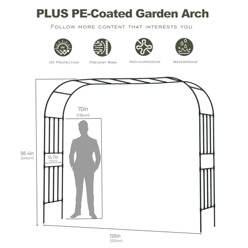 Square Tube Garden Arch Trellis, 10.5FT x 8FT Metal Arbor, Outdoor Trellis for Climbing Plants, Black - color: 126'' L/Black, size: Square Tubes/95'' H