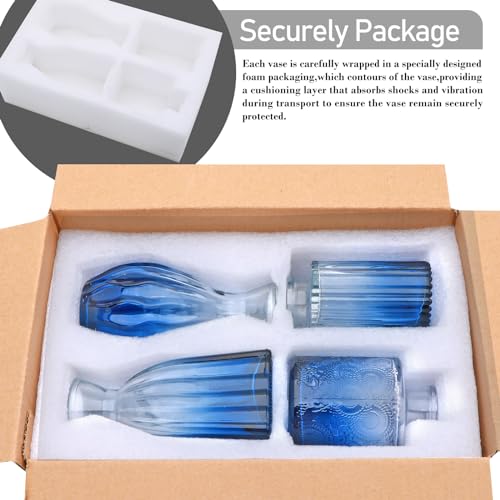 Glass Bud Vases 4 Pack, Small Deepblue Flower Vases for Wedding Centerpiece - color: Deepblue