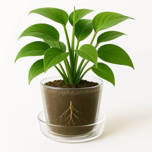 Sheer Glass Pot Planter with Drainage Holes & Tray - Decorative & Modern for All House Plants (6 Inches) - size: 6 Inches