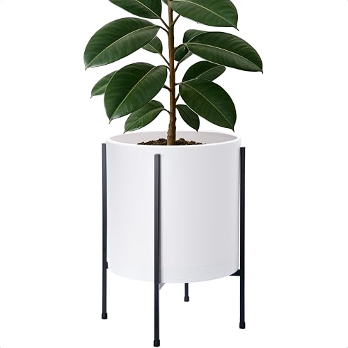 D'vine Dev Plastic Planter Pot with Metal Stand, White, 12 in, 55-D-A-3 - color: White, size: 12 Inch