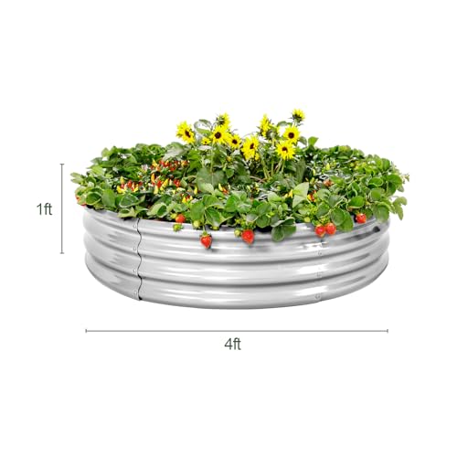 Land Guard Galvanized Raised Garden Bed 2Pcs, Planter Raised Garden Beds Outdoor, Round Clearance Raised Garden Beds for Gardening Vegetables 4x4x1ft…… - color: 1-silver, size: 4×4×1ft(2-Pack)