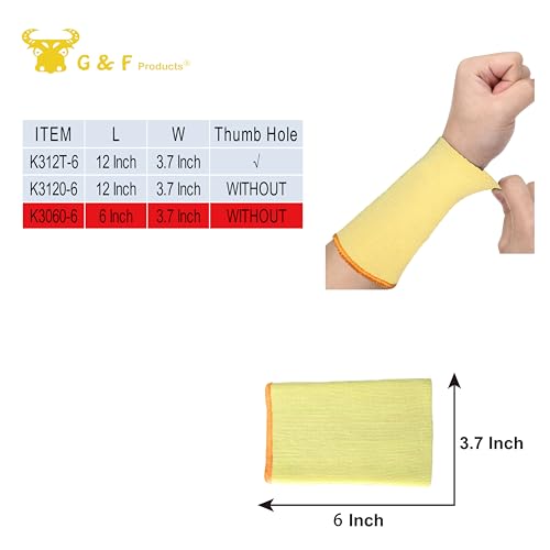 G & F PRODUCTS 100% Kevlar fiber by DuPont Cut Resistant Knit Sleeve, Sold by 6-piece pack - color: Cut Level 3 No Thumbslot 6 Inch