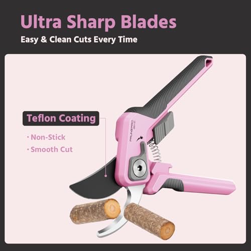PrunePro 8.2" Pruning Shears for Women Lightweight Ultra Sharp Scissors - color: Pink