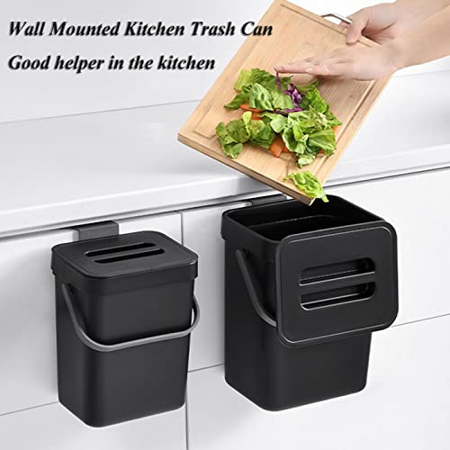 Small Trash Can with Lid Mini Kitchen Hanging Trash Can Tightly Sealed Odor Free, Small Countertop Compost Bin for Scraps from Daily Cooking, Mountable Trash Bin for Kitchen Counter, 5L/1.3 Black - color: Black