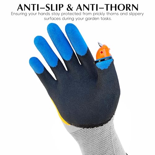AGLOO Gardening Gloves with Thumb Knife - 1 Pair for Quick Pruning, Fruit Picking and Trimming in Yard - Breathable, Anti-Thorn Picking Gloves for Plant Harvesting