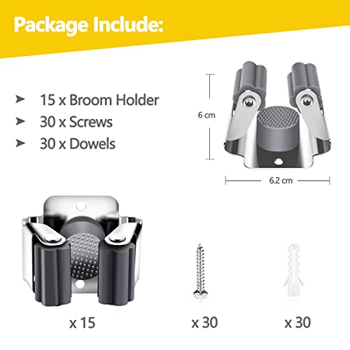 Verdenu 15 Pack Broom Holder Wall Mount, Mop and Broom Holder Wall Mount, Stainless Steel Command Broom Holder with Screws, Garden Tool Storage Organizer for Kitchen, Home, Bathroom, Garage, Grey - color: Grey, size: 15 Pack