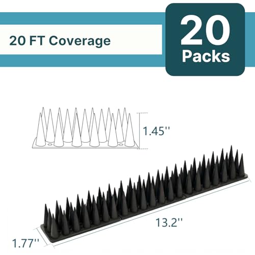 Bird & Animal Deterrent Spikes, 20 Packs Outdoor Plastic Spike Strips for Roof, Ledges, Fence, Walls & Railing, Humane Squirrel, Raccoon & Pigeon Barrier, 20 FT Coverage, Black - color: Black, size: 20 FT Coverage